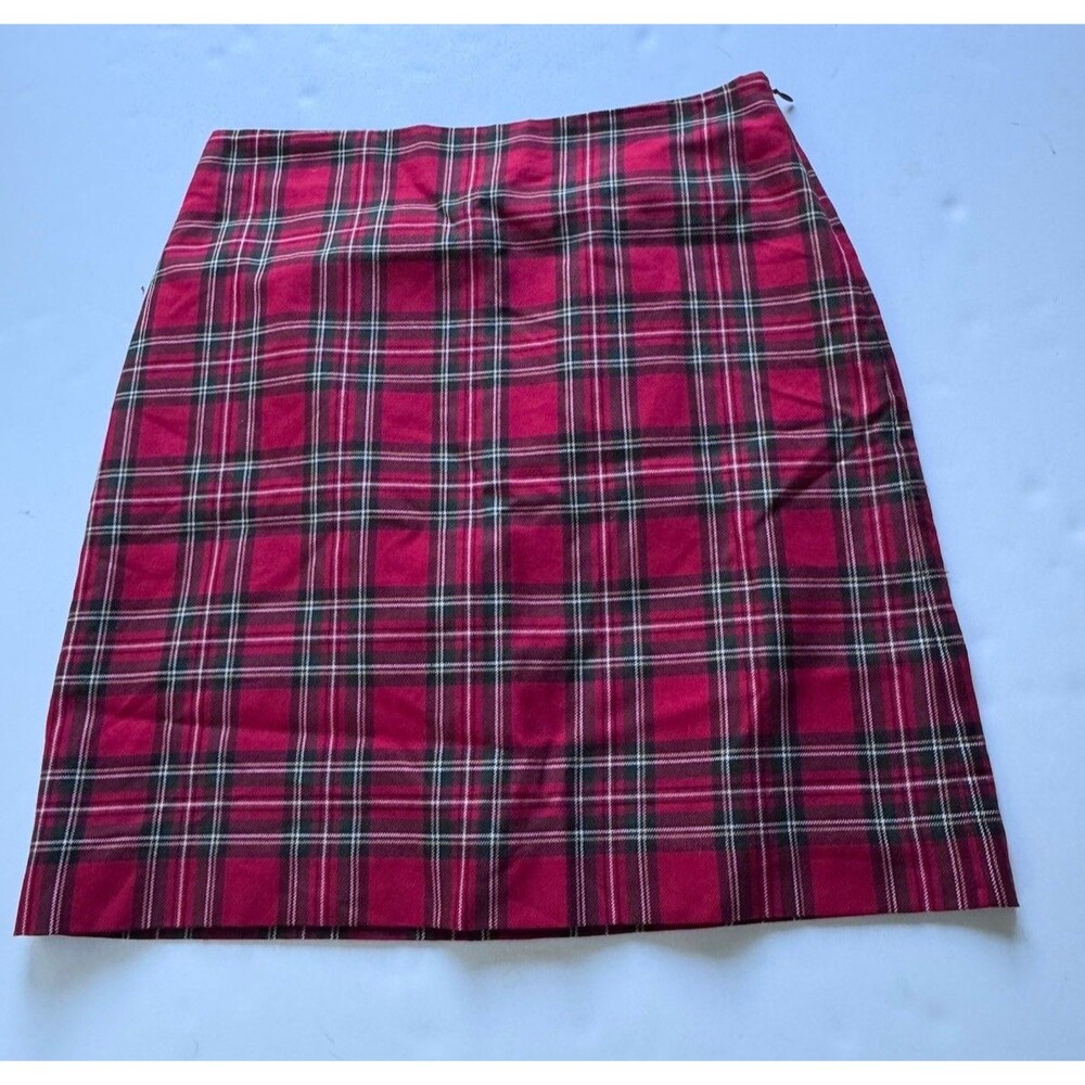 Talbots Red Plaid Check Knee Length Pencil Skirt Fully Lined Size 6 Holiday